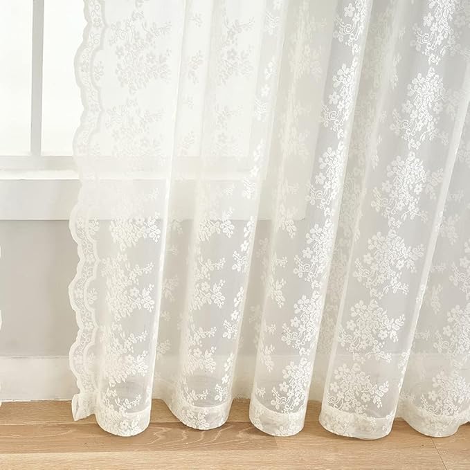 YJ YANJUN Vintage Lace Curtains Cottage Floral Cream Sheer 94 inch Curtains 2 - Image 5