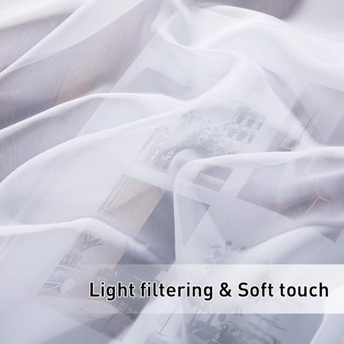 RYB HOME Detachable Sticky Tab Top Outdoor Curtain White Sheer - Image 8