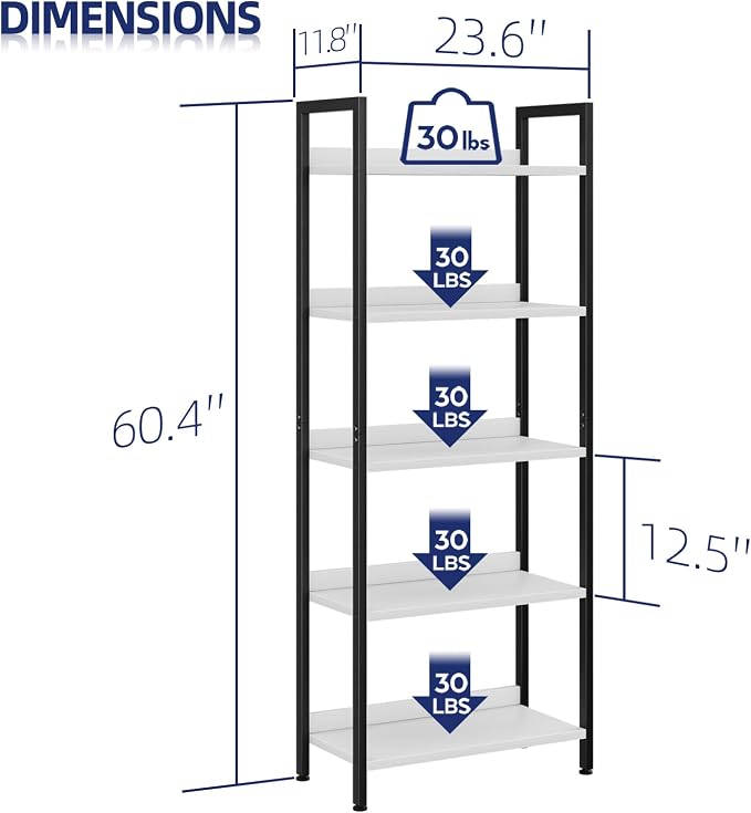 NUMENN Bookshelf, 5 Tier Bookshelves, Home Office Bookcase Shelf Storage - Image 3