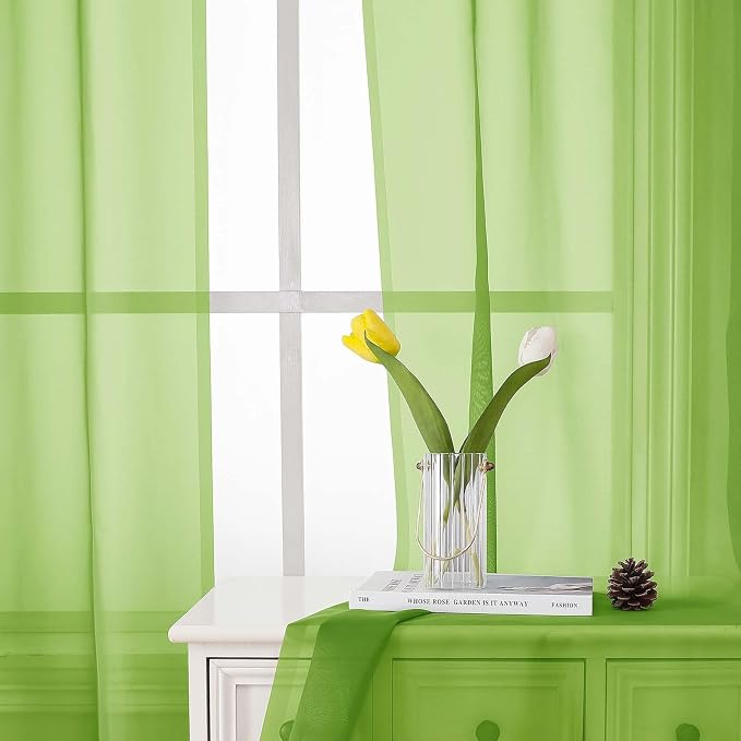 Lecloud Lime Sheer Curtains 63 Inch Length 2 Pcs, Lightweight Solid Transparent - Image 6