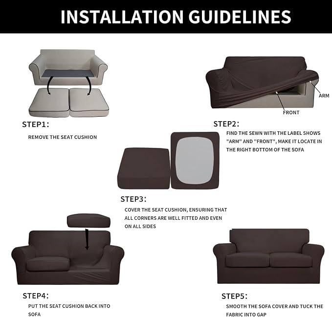 Easy-Going Oversized 3 Pieces Stretch Fleece Soft Loveseat Couch Cover - Image 7