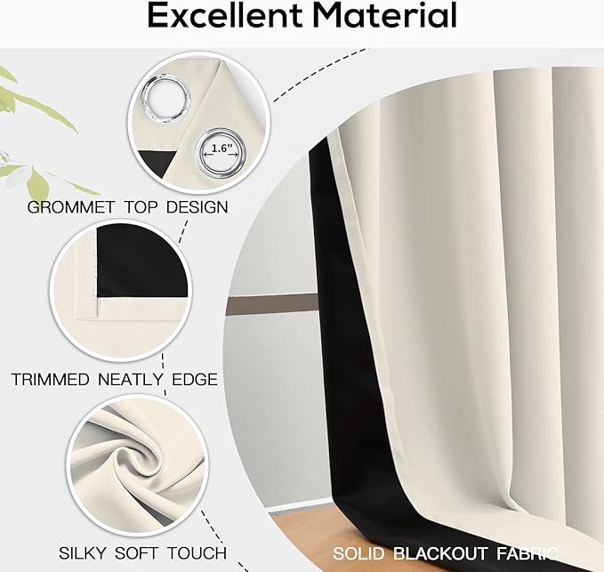 Yakamok 100% Blackout Curtains for Bedroom 63 Inch Length, Light Blocking Drapes - Image 4