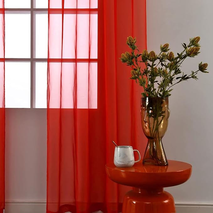 SpaceDresser Sheer Red Curtains 4 Panels Rod Pocket Semi-Sheer Curtain 96 - Image 5