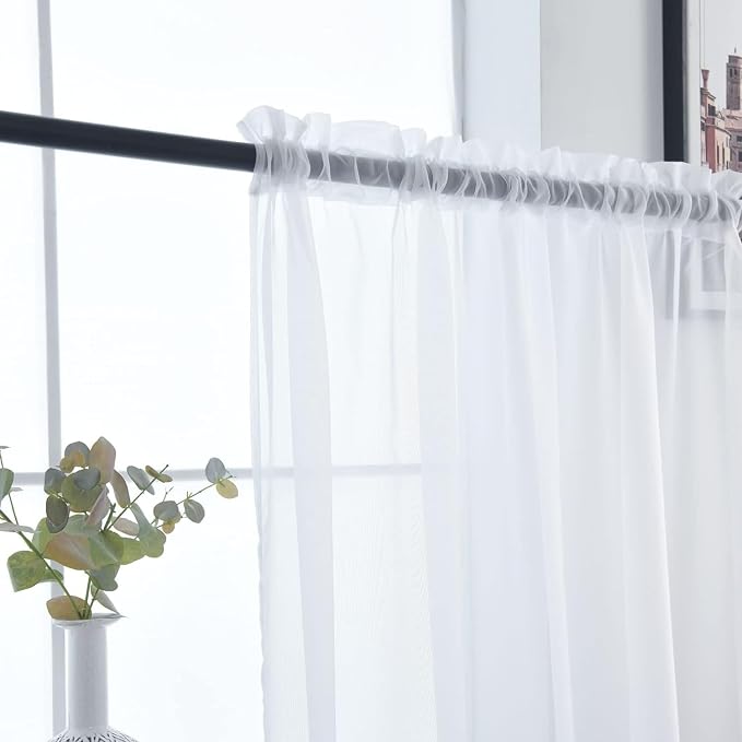 SpaceDresser Sheer White Curtains 4 Panels Rod Pocket Semi-Sheer Curtain 96 - Image 7