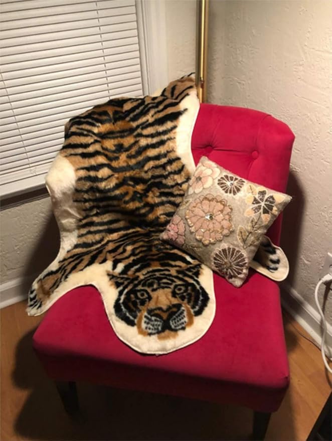 Tiger Printed Skin Area Rug, Faux Fur Rug Area Artificial Carpet, Simulation - Image 9