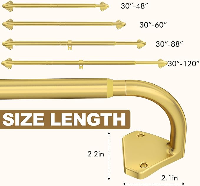 GXOACKJ Gold Curtain Rods for Windows 28 to 60 inch, 5/8 inch Adjustable Wrap - Image 4