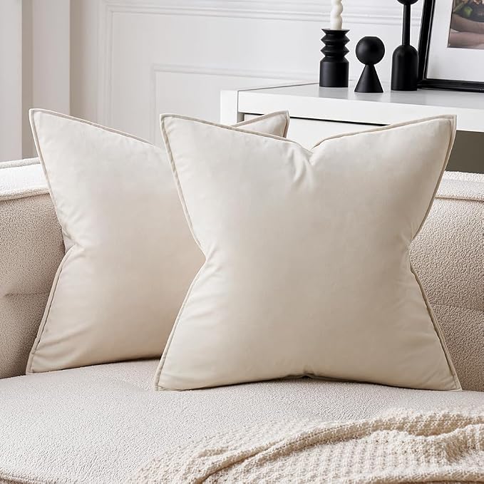 MIULEE Cream White Velvet Throw Pillow Covers 22x22 Soft Decorative Solid by MIULEE