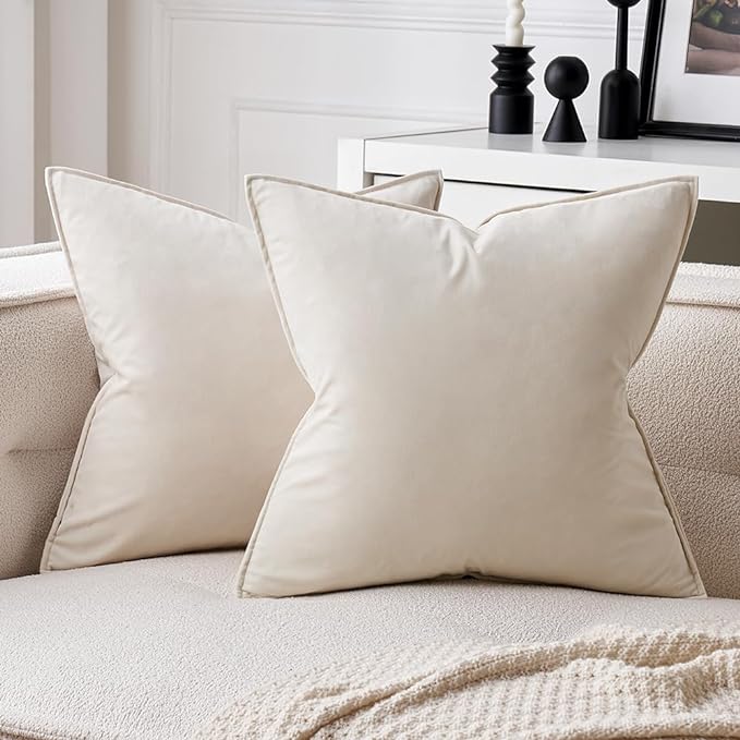 MIULEE Cream White Velvet Throw Pillow Covers 26x26 Soft Decorative Solid by MIULEE