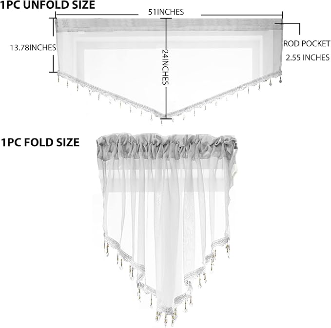 Beaded Triangle Sheer Valance Curtains - Image 4