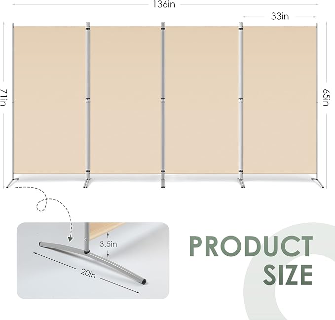 RANTILA 4 Panel Room Divider, 6 Ft Tall Folding Privacy Screen Room Dividers - Image 2