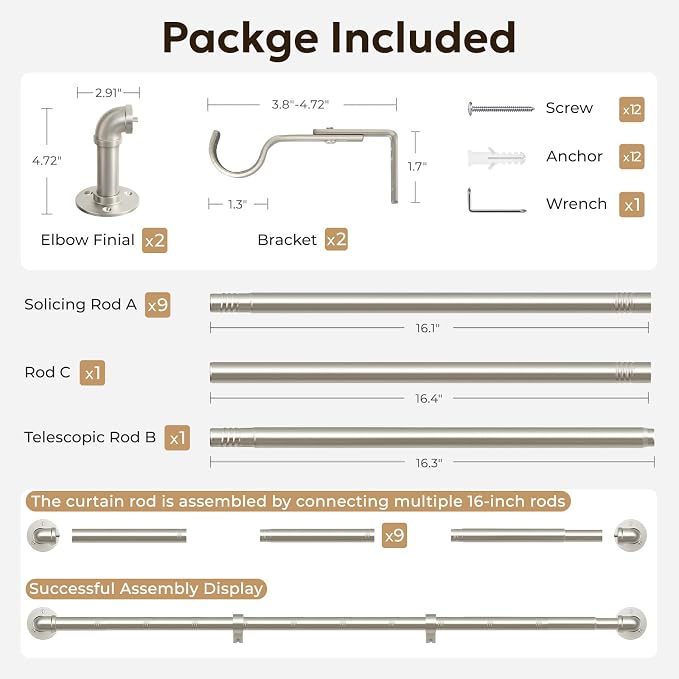 Zeerobee Curtain Rods for Windows 144 to 168, 1 Inch Industrial Wrap Around - Image 7