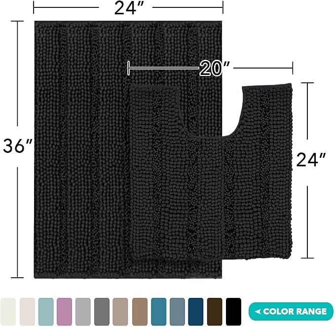 Turquoize Chenille Bathroom Rugs Set Non-Slip Bath Mats - Image 2