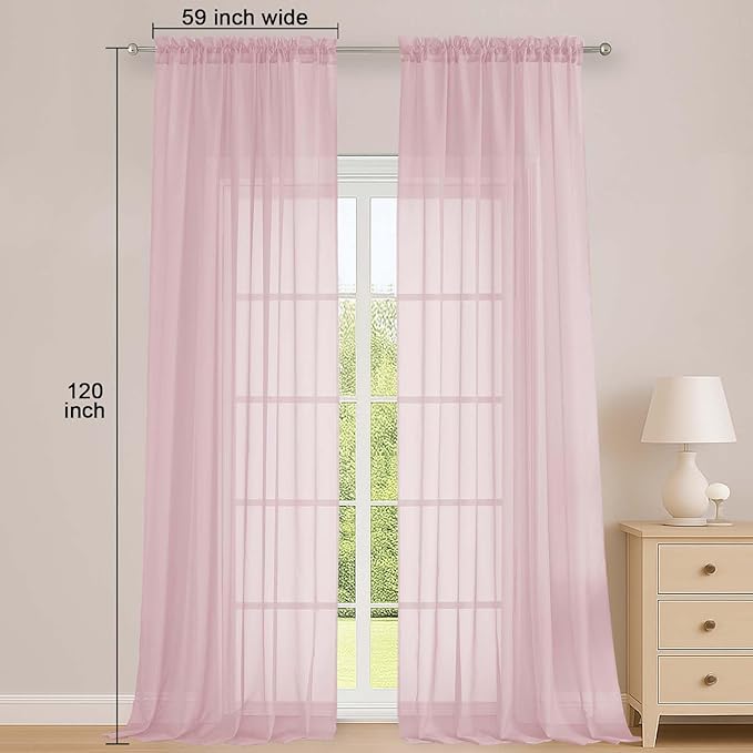 OWENIE Blush Sheer Curtains 120 Inches Long 2 Panels Set, Airy Lightweight - Image 2