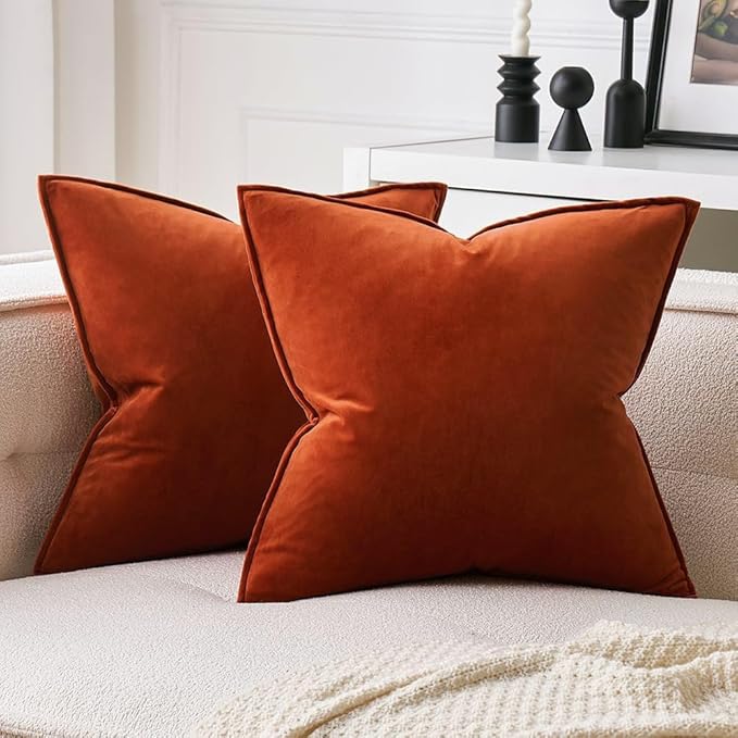 MIULEE Burnt Orange Velvet Throw Pillow Covers 18x18 Soft Decorative Solid by MIULEE