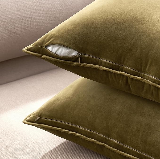 MIULEE Olive Green Velvet Throw Pillow Covers 18x18 Soft Decorative Solid - Image 2