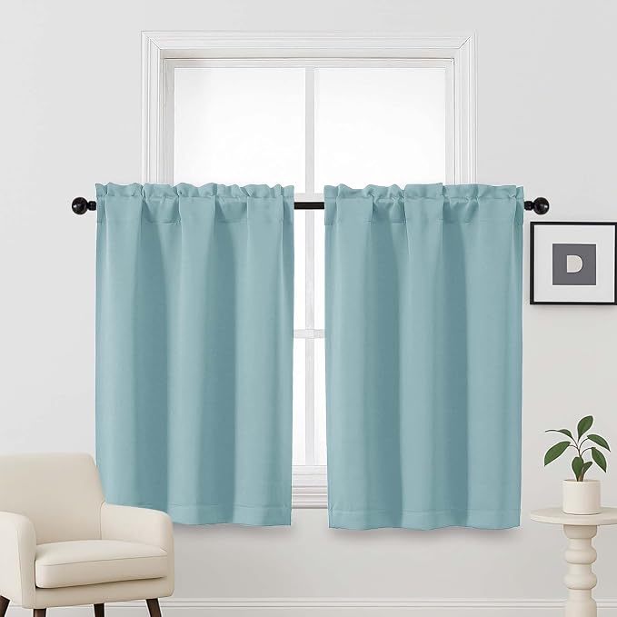 OVZME Aqua Blackout Curtains for Small Window Treatment, Light Blocking Short by OVZME