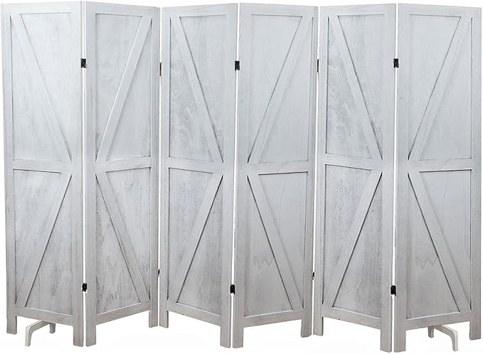 Premium Home 6-Panel Room Divider – Rustic White Barn Door, K Pattern Folding by PremiumHomeDecor