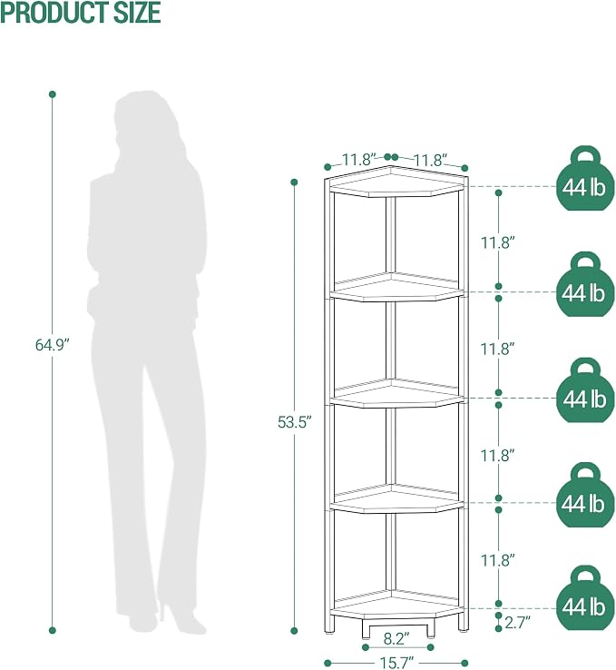 Hzuaneri Corner Shelf Stand, Corner Bookshelf, Storage Standing Shelf Unit - Image 2