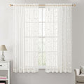 MIULEE Ivory Sheer Curtains 2 Panels Embroidered Leaf Patterned Rod Pocket by MIULEE