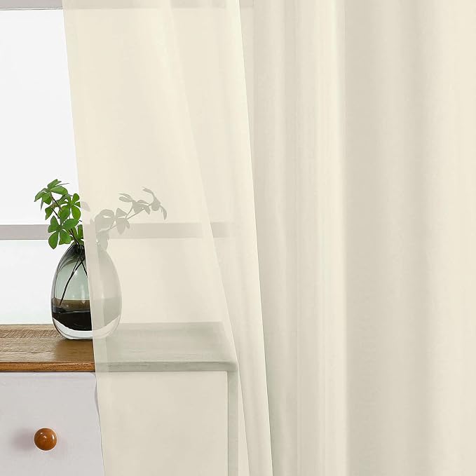Cream Sheer Curtains Tier 30 Inches Length 2 Panels Set, Light Filtering - Image 4