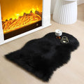 Faux Fur Small Rug 2 x 3 ft Black Shaggy Sheepskin Machine Washable Fuzzy Area by CKLZSAY