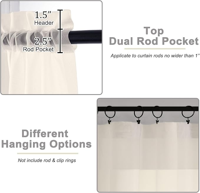 Cream Sheer Curtains 84 Inches Long 2 Panels Set - Image 4