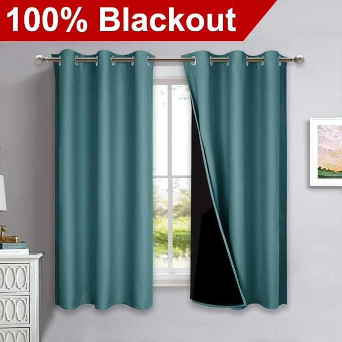 NICETOWN 100% Blackout Curtain Panels, Thermal Insulated Black Liner Curtains - Image 2