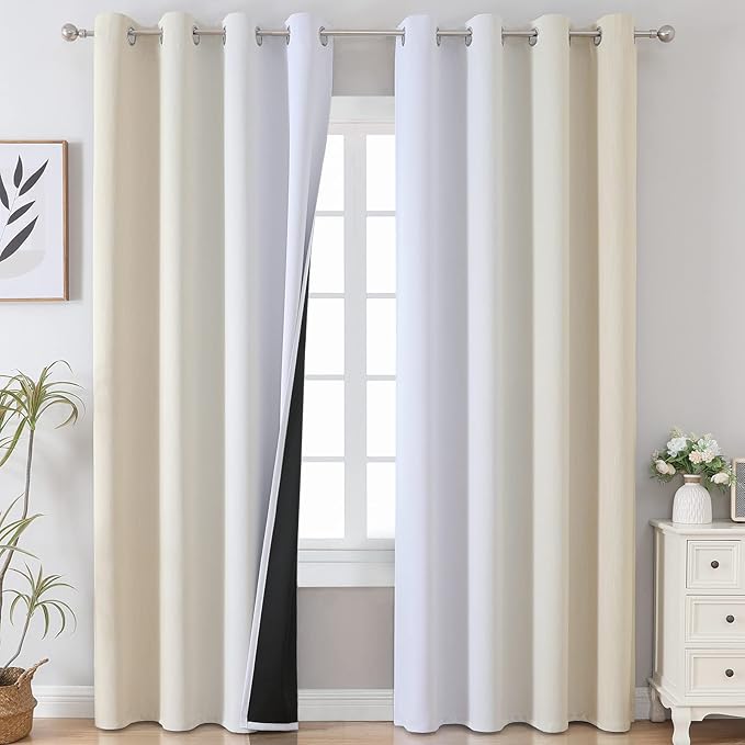 Estelar Textiler Ombre Greyish White and Beige Blackout Curtains & Drapes 96 by ESTELARTEXTILER