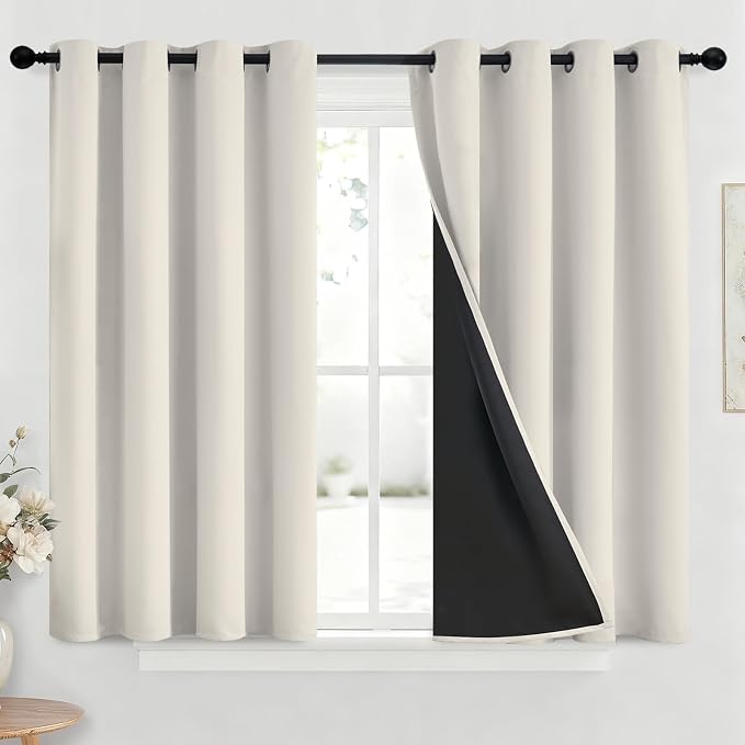 Yakamok 100% Blackout Curtains for Bedroom 45 Inch Length, Cream Total Light by Yakamok
