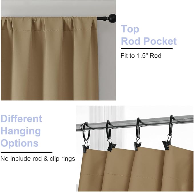 Simplebrand Ava Taupe Short 36 Inches Blackout Curtain 2 Panels Set, Half - Image 4