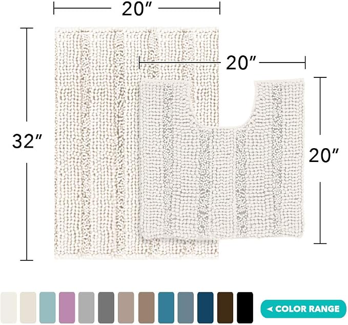 Turquoize Chenille Bathroom Rugs Set Non-Slip Bath Mats - Image 2