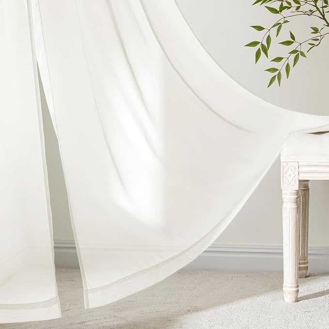 MIULEE Ivory Sheer Curtains 96 Inches Long, 4 Panels Set, Light Filtering Rod - Image 6