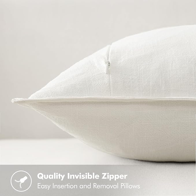 MIULEE Decorative Linen Pillow Covers 18x18 Inch Cream White Boho Farmhouse - Image 3