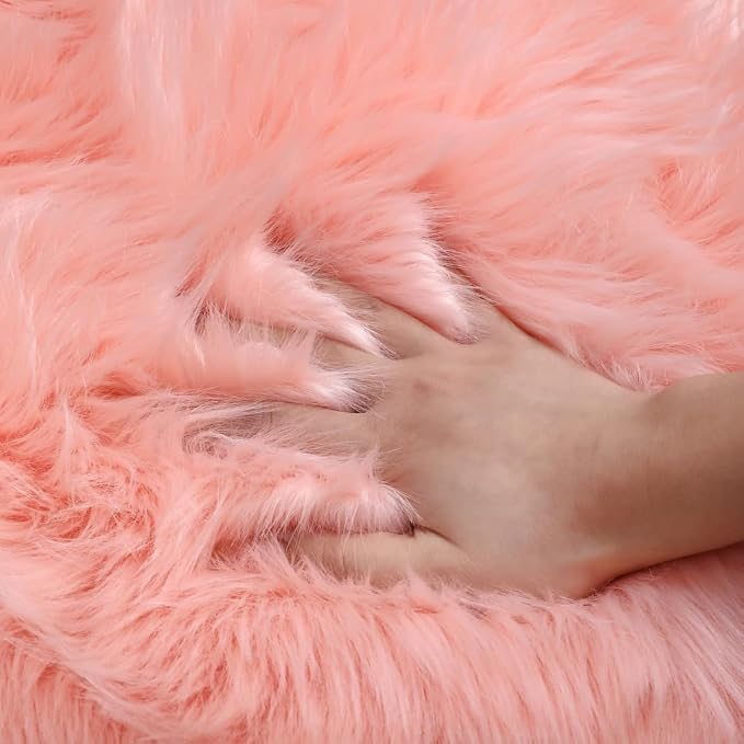 Fluffy Faux Fur Rug Pink Sheepskin Area Rug, 3x5 Ft Ultra Soft Shaggy Plush Rug - Image 5