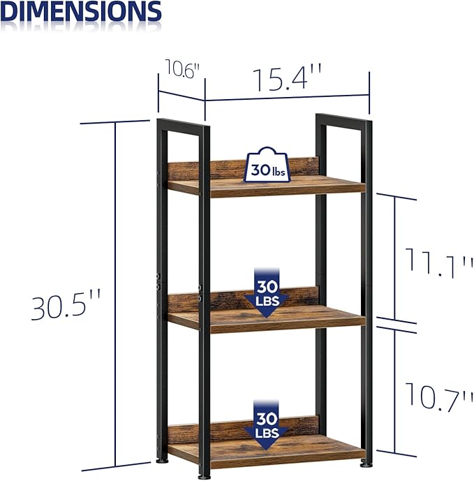 NUMENN Narrow Bookshelf, 3 Tier Bookshelves, Home Office Bookcase Shelf Storage - Image 3