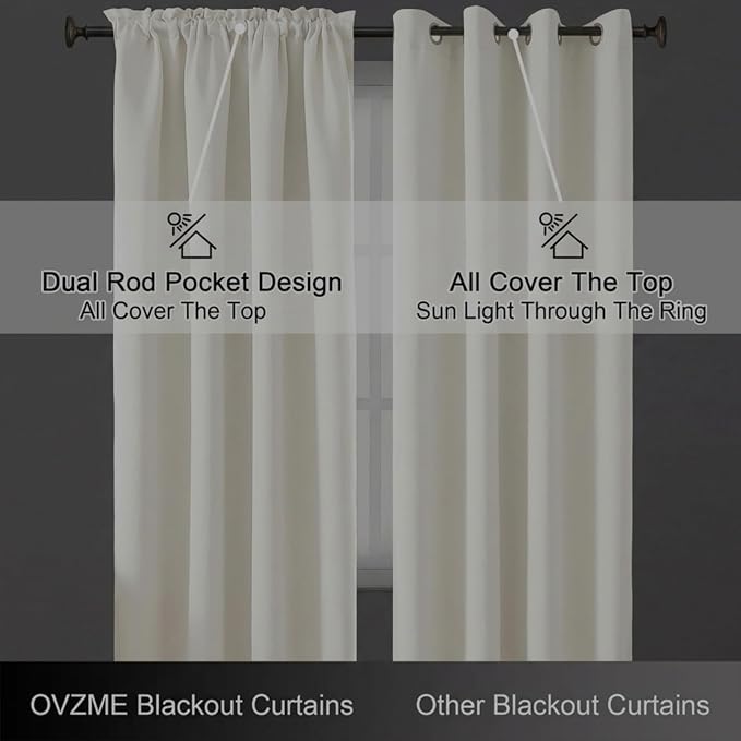 OVZME Ivory Curtains for Bedroom 72 Inches Long 2 Panels Set, Solid Thermal - Image 6