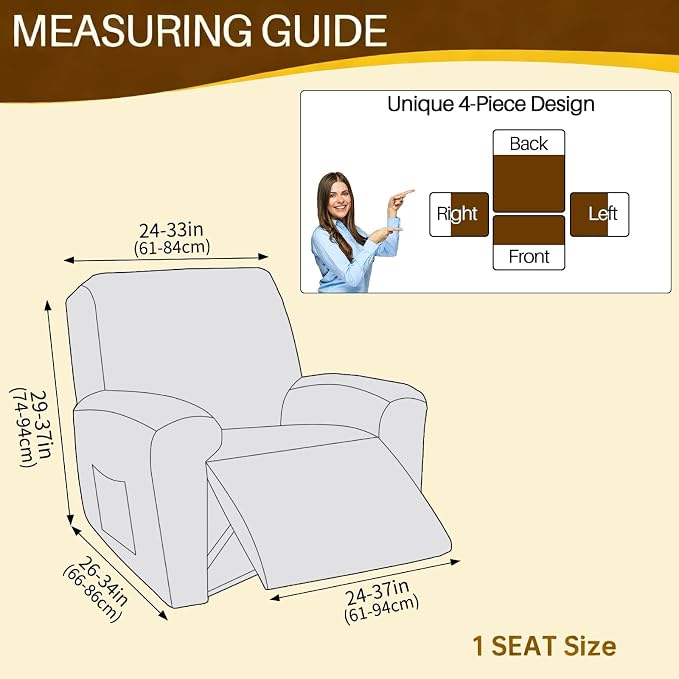 YEMYHOM 4 Pieces Stretch Recliner Slipcover Latest Jacquard Recliner Chair Cover - Image 5
