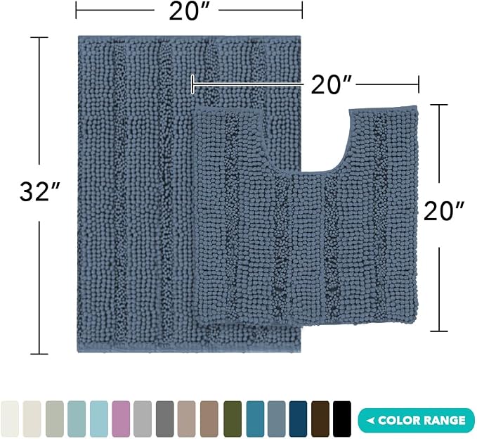 Turquoize Chenille Bathroom Rugs Non-Slip Bath Mats - Image 2