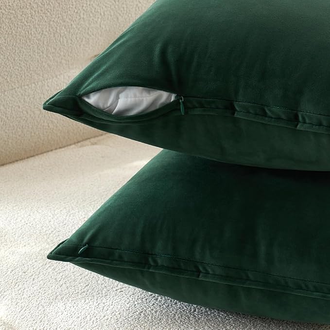 MIULEE Army Green Velvet Throw Pillow Covers 20x20 Soft Decorative Solid Square - Image 3