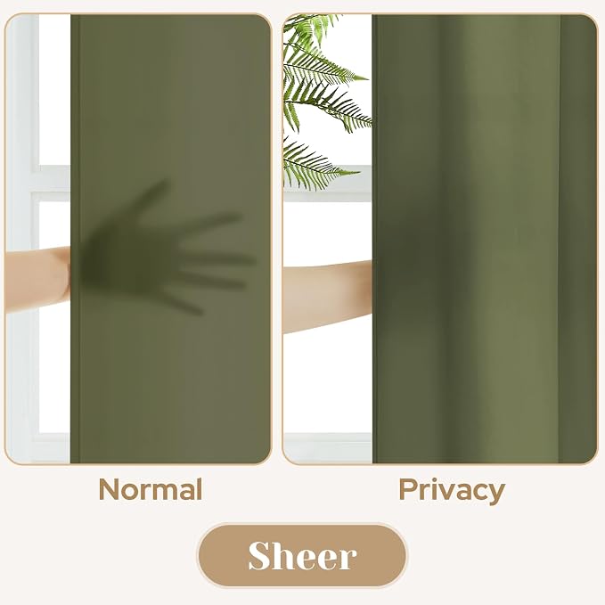 HOMEIDEAS Non-See-Through Olive Green Privacy Sheer Curtains, 52 X 72 Inches - Image 3
