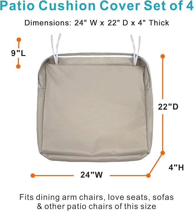 NettyPro Outdoor Cushion Slipcovers Waterproof 4 Pack Patio Chair Seat Cushion - Image 3