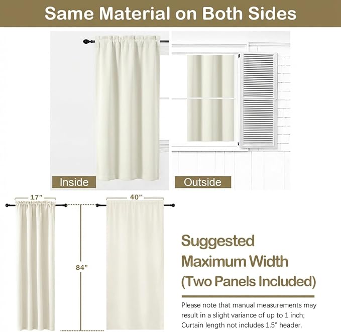 OVZME Ivory Window Curtains 84 Inches Long 2 Panels, Soft Fabric Thermal - Image 2