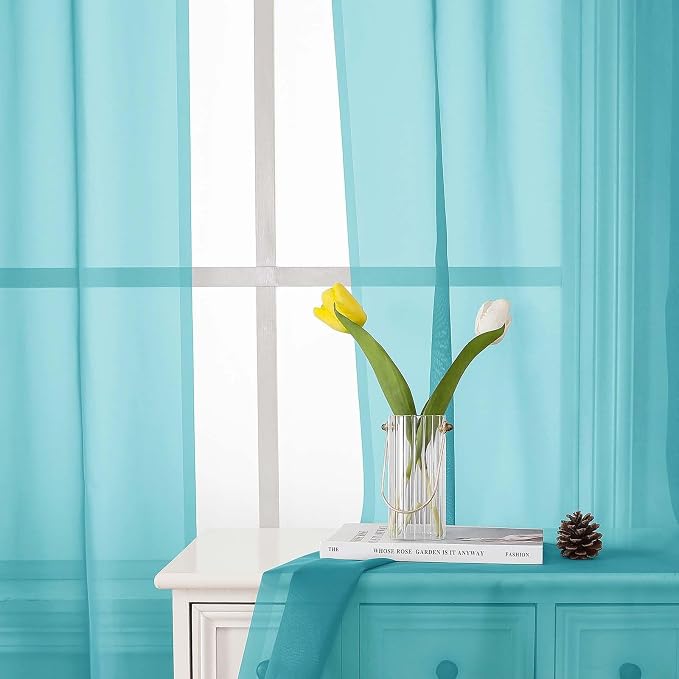 Lecloud Aqua Sheer Curtains for Living Room 78 Inches Long 2 Pcs, Dual Rod - Image 7