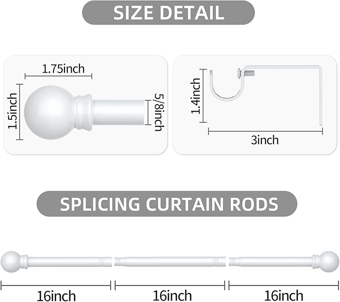Thestoa Curtain Rods for Windows 30-62 Inch, 5/8" White Curtain Rod for Bedroom - Image 3