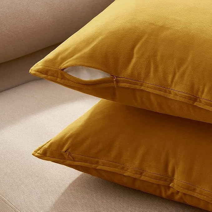 MIULEE Mustard Yellow Velvet Throw Pillow Covers 20x20 Soft Decorative Solid - Image 3
