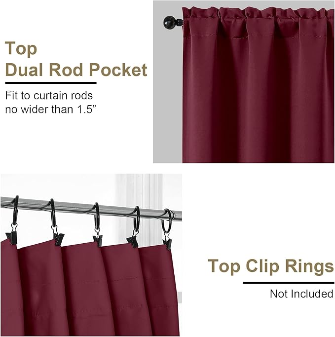 OVZME Christmas Burgundy Blackout Curtains - Image 4