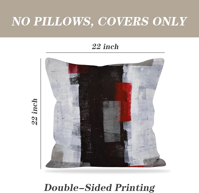 Red and Grey Pillow Cover, Modern Black White Decorative Throw Pillow Cushion - Image 4
