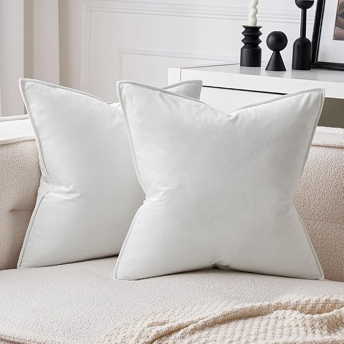 MIULEE Pure White Velvet Throw Pillow Covers 20x20 Soft Decorative Solid Square by MIULEE