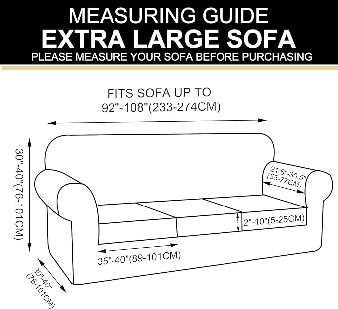 U-NICE HOME 4 Pieces Oversized Stretch Couch Cover Sofa Cover Washable Slipcover - Image 7