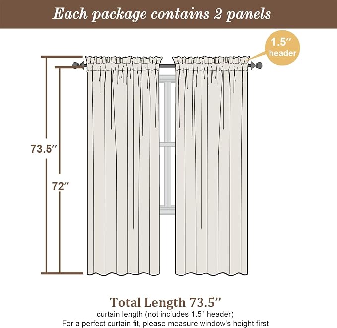 Chyhomenyc Curtains 72 Inch Length 2 Panels, Faux Linen Textured Light - Image 6